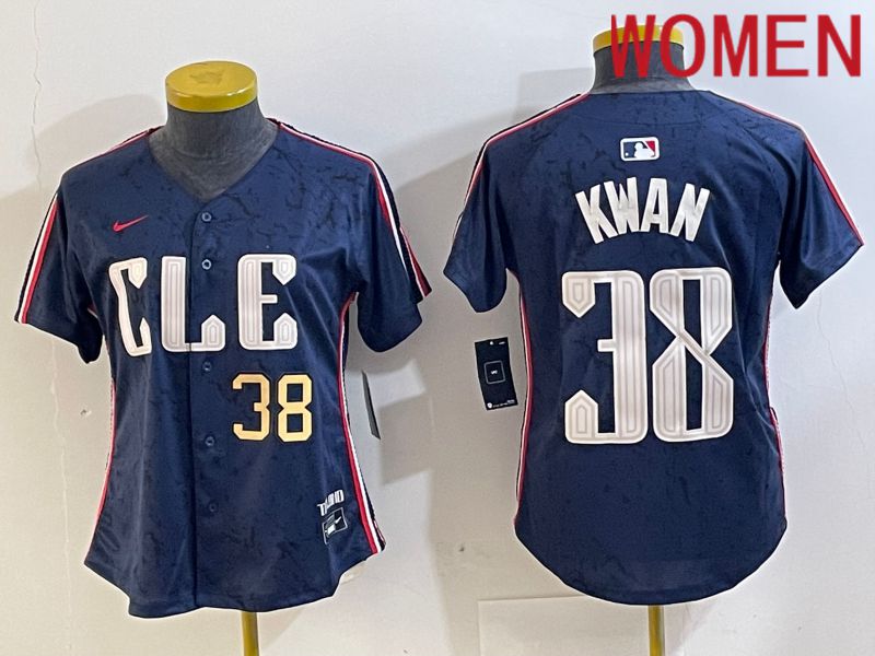 Women Cleveland Indians 38 Kwan Blue City Edition Nike 2024 MLB Jersey style 1